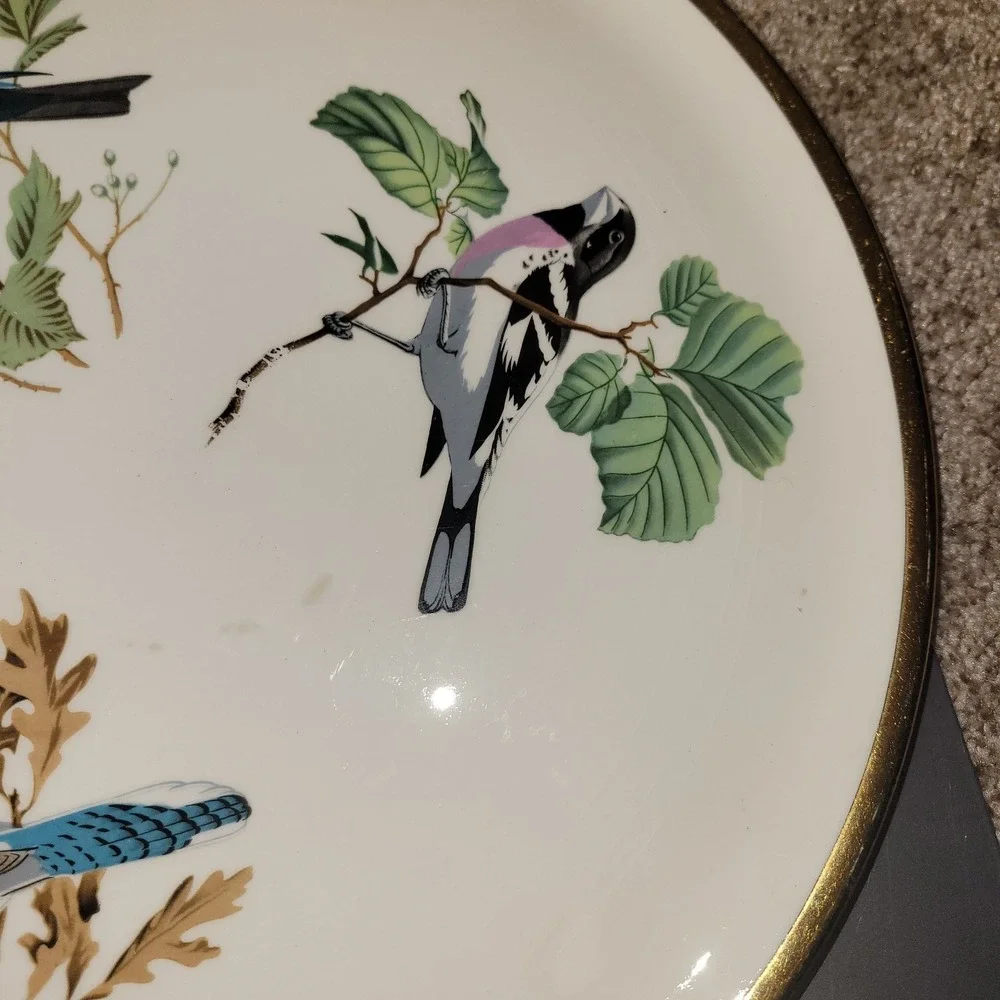 Vintage Futura Pope-Gosser‎ Bird Plate Gold Rim Blue Jay Woodpecker Wall Decor